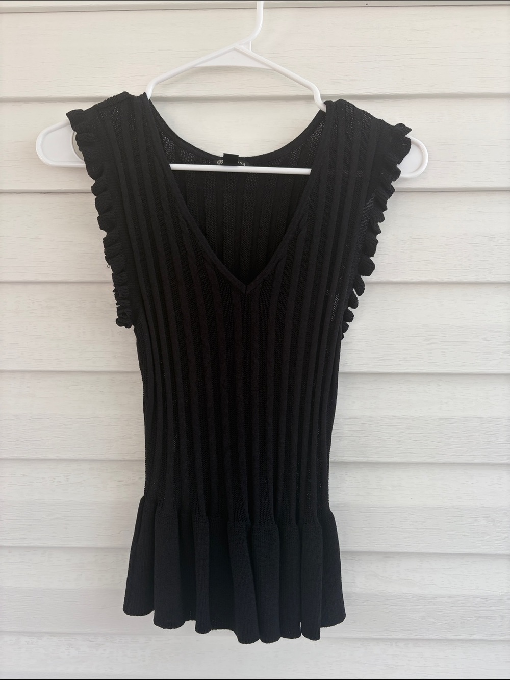 Versona Black Ribbed Peplum Sweater Top | Ruffle Sleeves | Feminine Knit